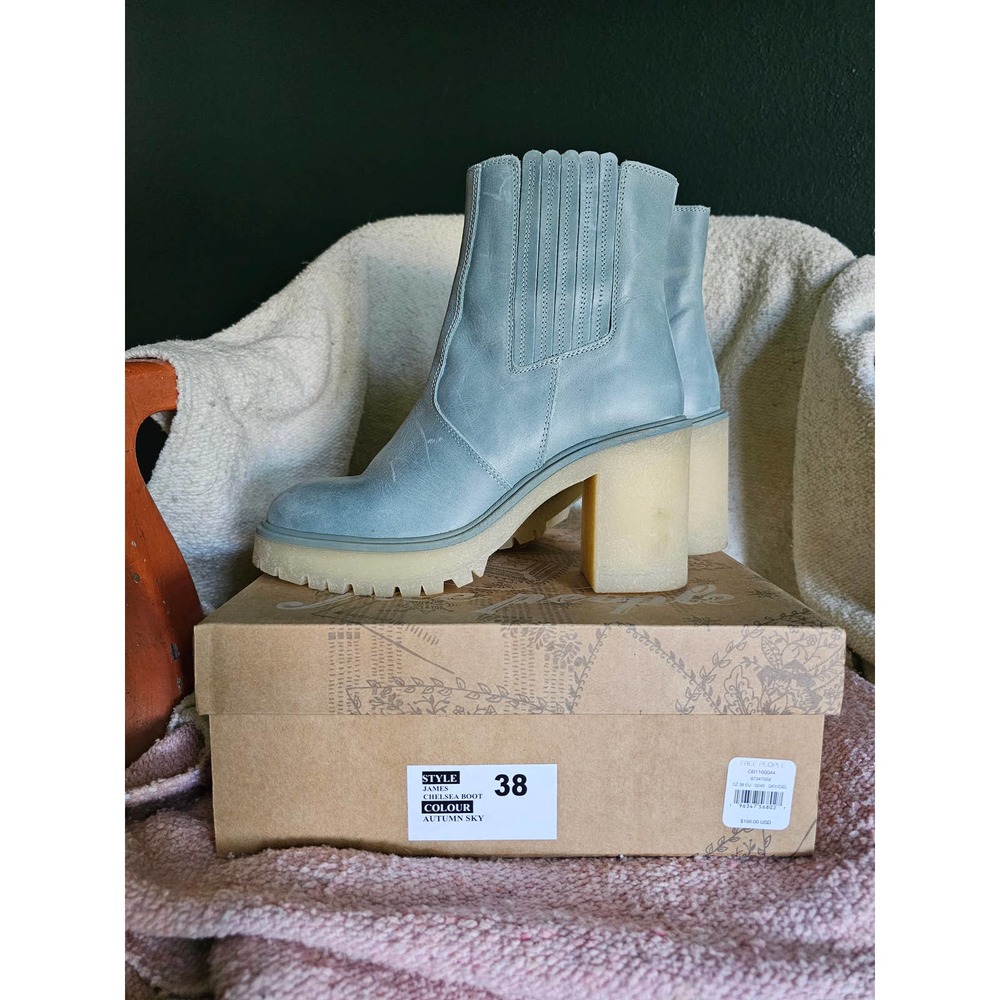 Free People Autumn Sky Chunky Heel Ankle Boot - Light Blue